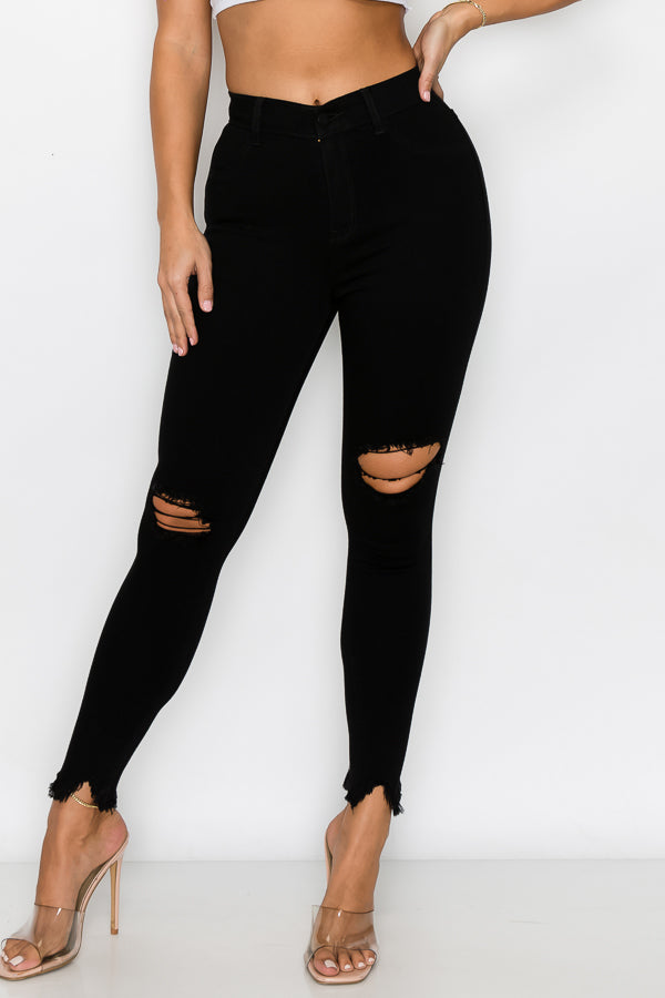 Kaila - Skinny taille haute effet morsure de requin