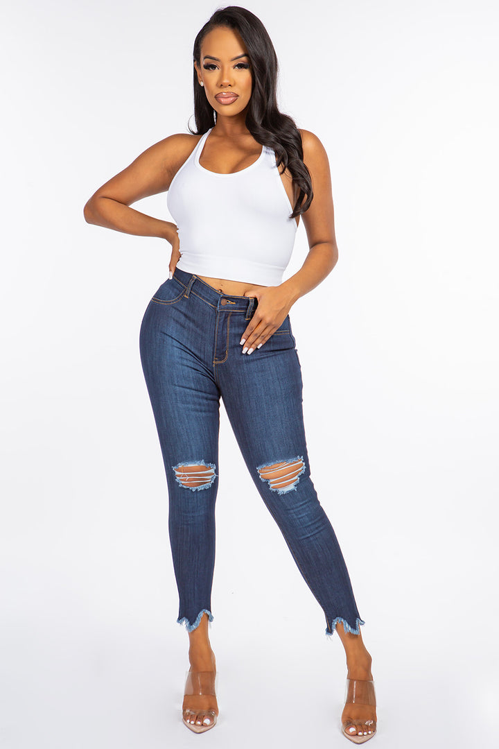 Kaila - Skinny taille haute effet morsure de requin