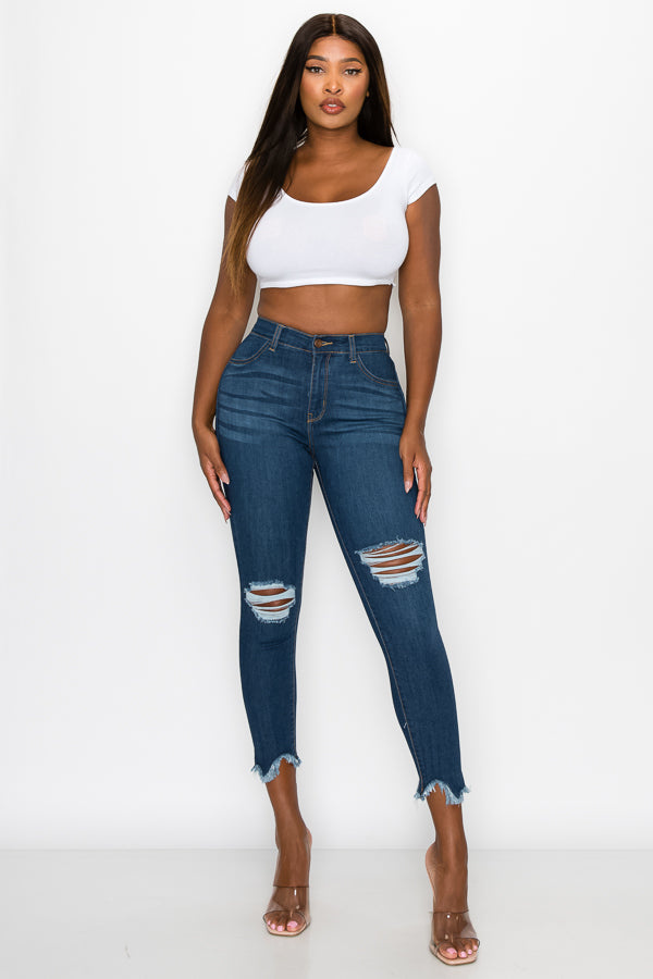 Kaila - Skinny taille haute effet morsure de requin