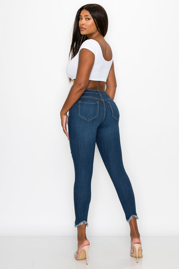 Kaila - Skinny taille haute effet morsure de requin