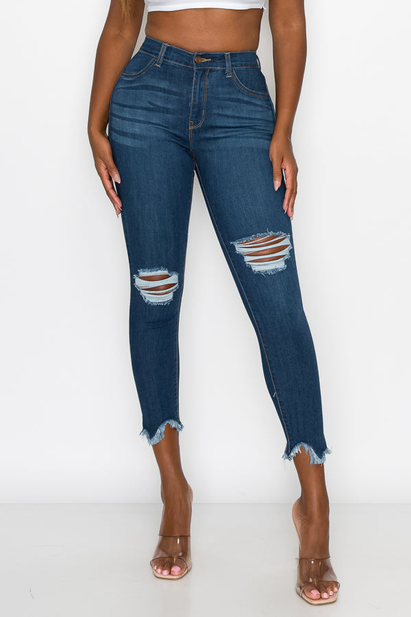 Kaila - Skinny taille haute effet morsure de requin