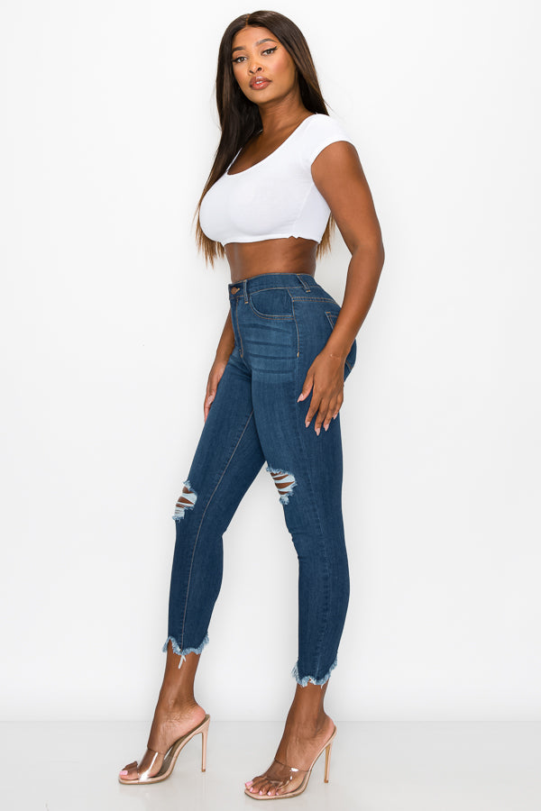 Kaila - Skinny taille haute effet morsure de requin