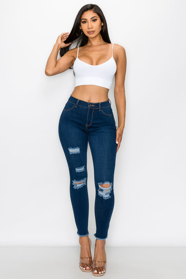 Janet - Jean skinny effiloché à taille haute