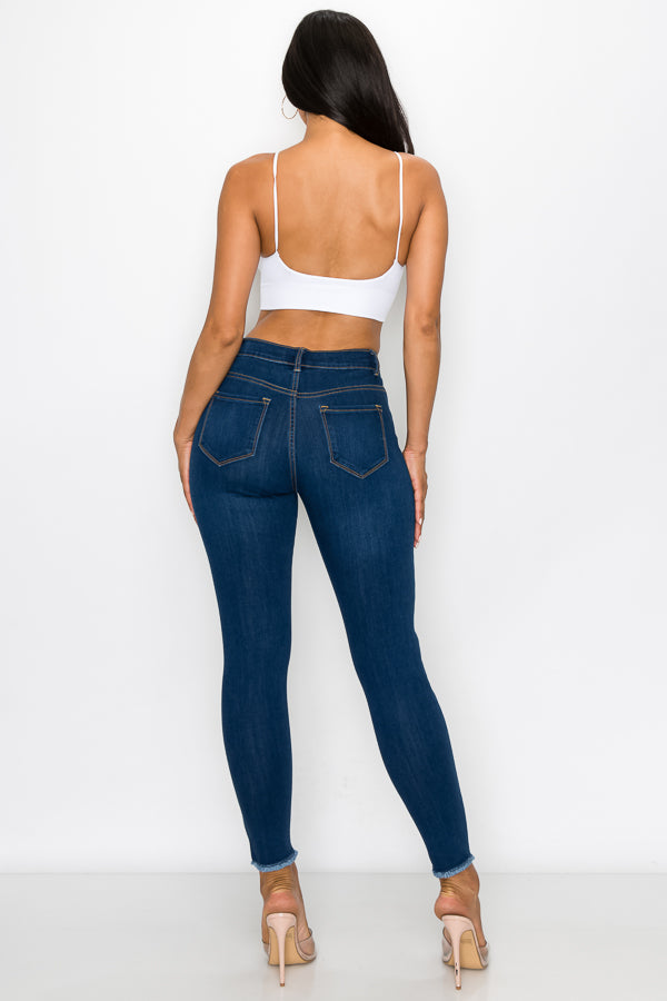 Janet - Jean skinny effiloché à taille haute