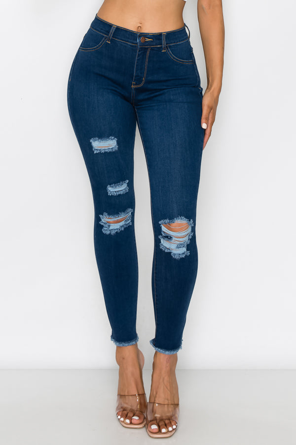 Janet - Jean skinny effiloché à taille haute