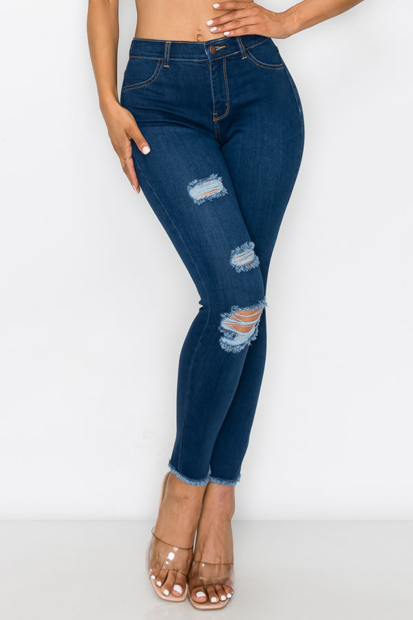 Janet - Jean skinny effiloché à taille haute