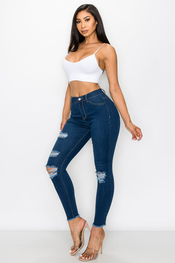 Janet - Jean skinny effiloché à taille haute