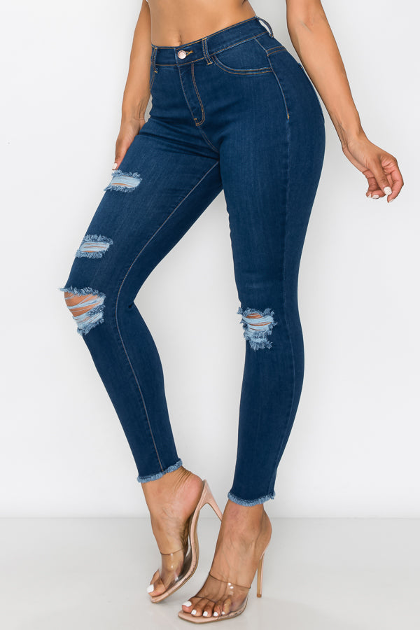 Janet - Jean skinny effiloché à taille haute