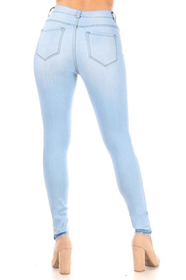 Catherine - Jean skinny à taille haute et ourlet délavé