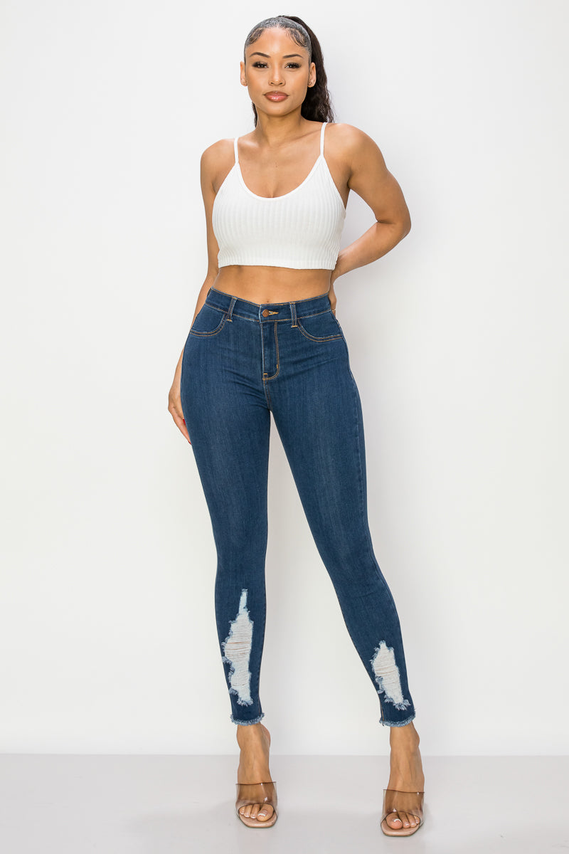 Cynthia - High Rise Shin Destruction Skinny