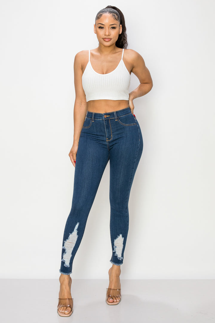 Cynthia - High Rise Shin Destruction Skinny