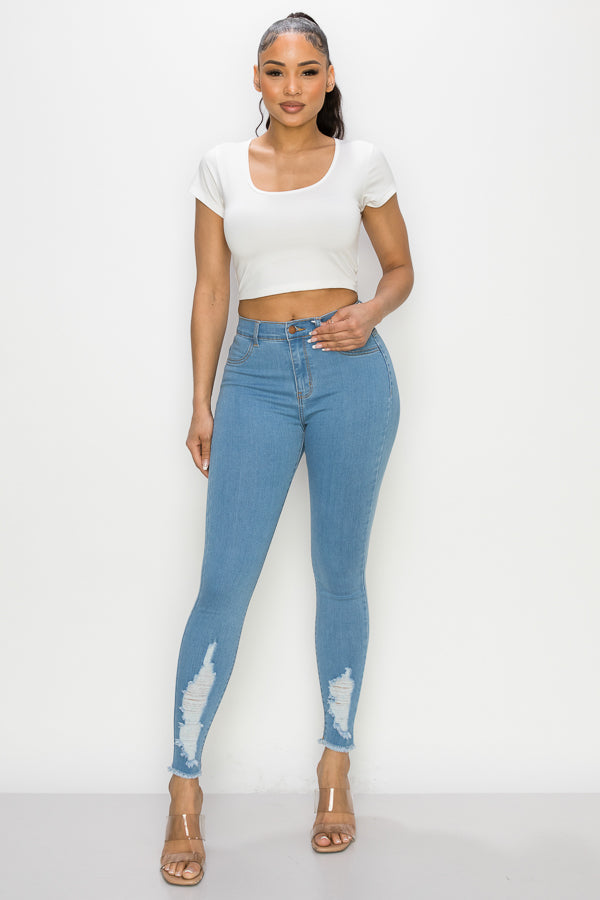 Cynthia - High Rise Shin Destruction Skinny