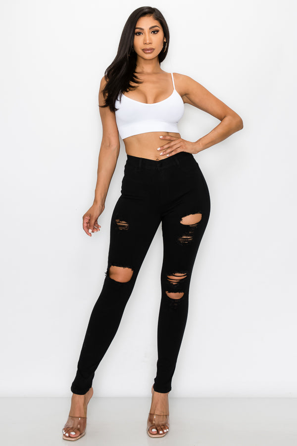 Evelyn - Jean skinny taille haute à découpes