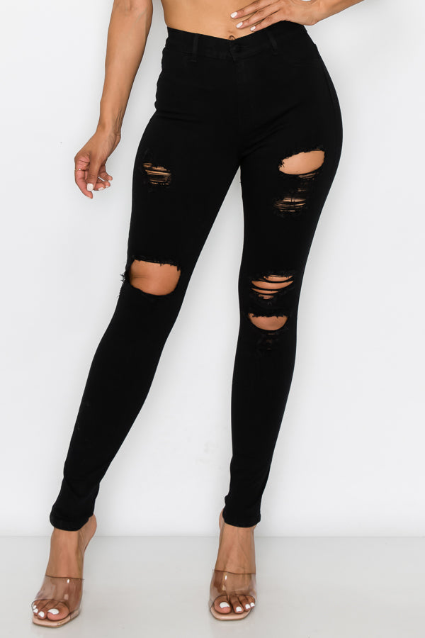 Evelyn - Jean skinny taille haute à découpes