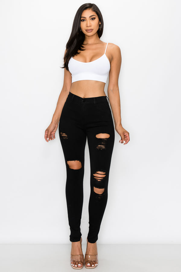 Evelyn - Jean skinny taille haute à découpes