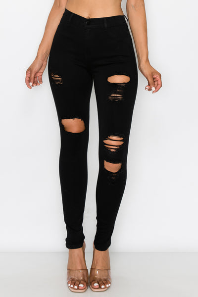 Evelyn - Jean skinny taille haute à découpes