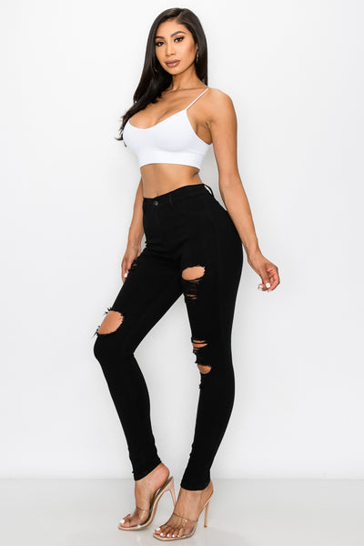 Evelyn - Jean skinny taille haute à découpes