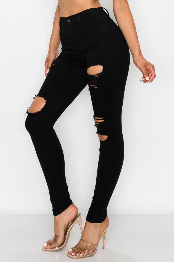 Evelyn - Jean skinny taille haute à découpes