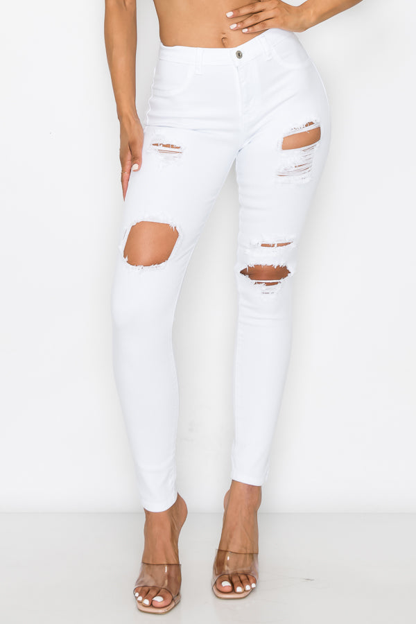 Evelyn - Jean skinny taille haute à découpes