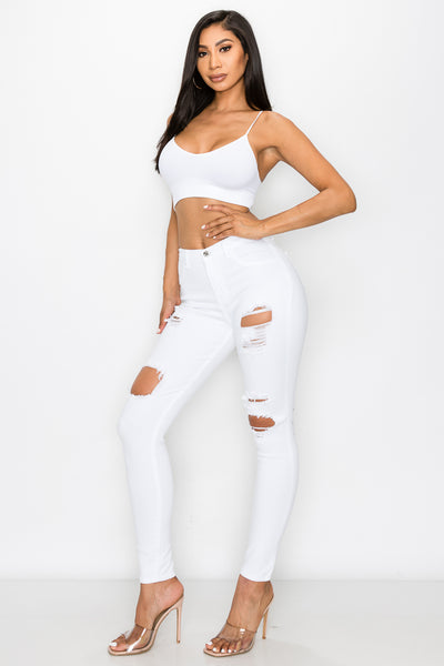 Evelyn - Jean skinny taille haute à découpes