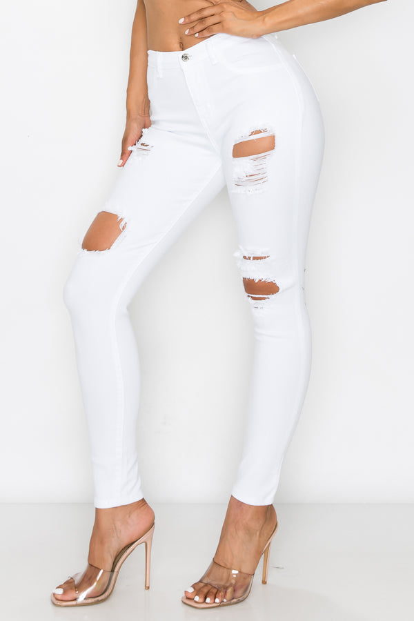 Evelyn - Jean skinny taille haute à découpes