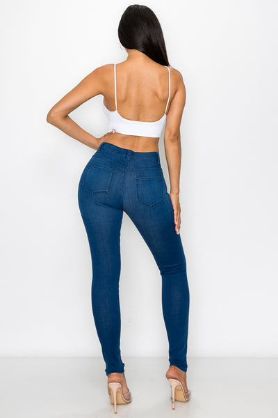 Jamie - Jean skinny foncé classique à taille haute