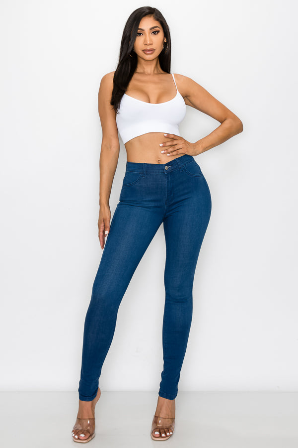 Jamie - Jean skinny foncé classique à taille haute