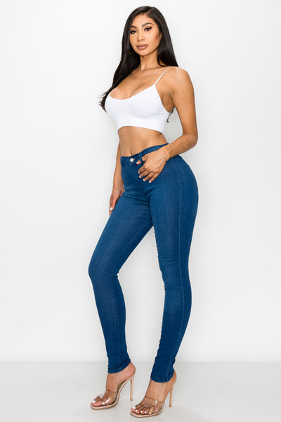 Jamie - Jean skinny foncé classique à taille haute