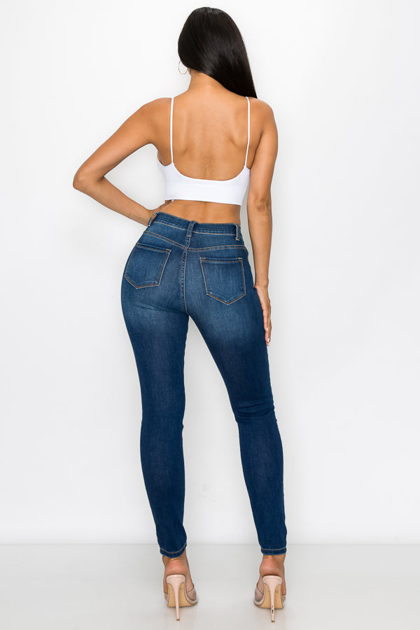 Emily - Jean skinny stretch taille haute super foncé classique