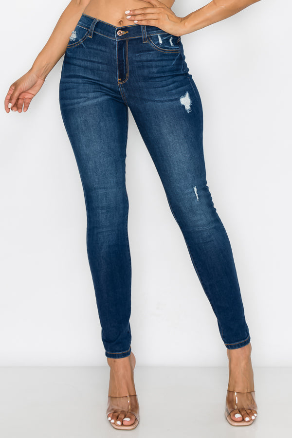 Emily - Jean skinny stretch taille haute super foncé classique