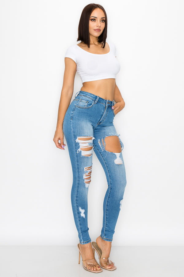 Sylvia - Jean skinny déchiré à taille haute