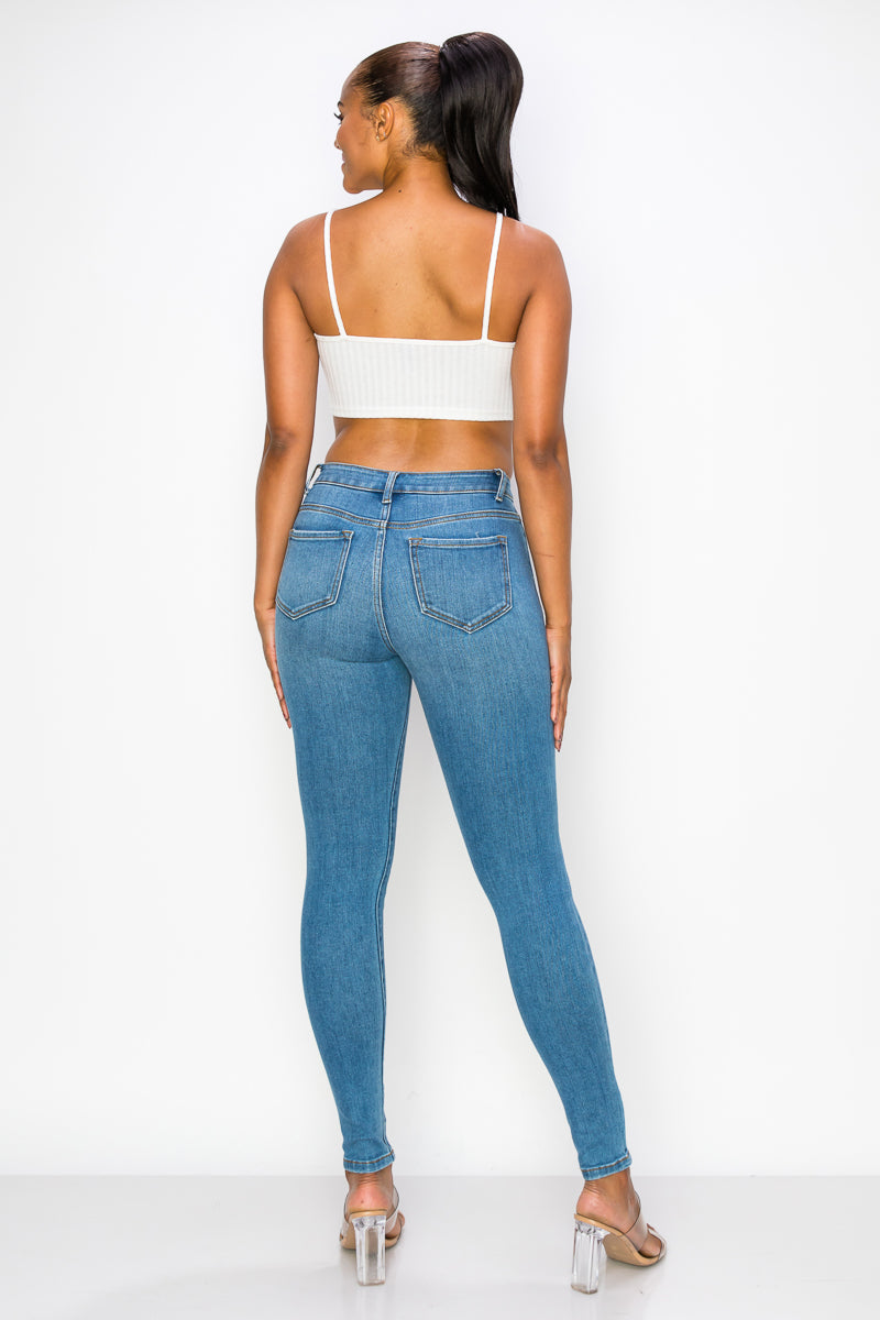 Mary - Jean skinny haut de gamme légèrement usé à taille haute