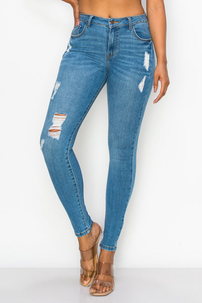 Mary - Jean skinny haut de gamme légèrement usé à taille haute