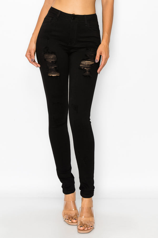 Nina - Jean skinny déchiqueté à taille haute