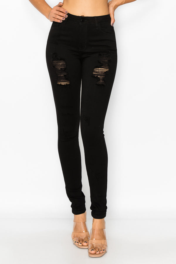 Nina - Jean skinny déchiqueté à taille haute