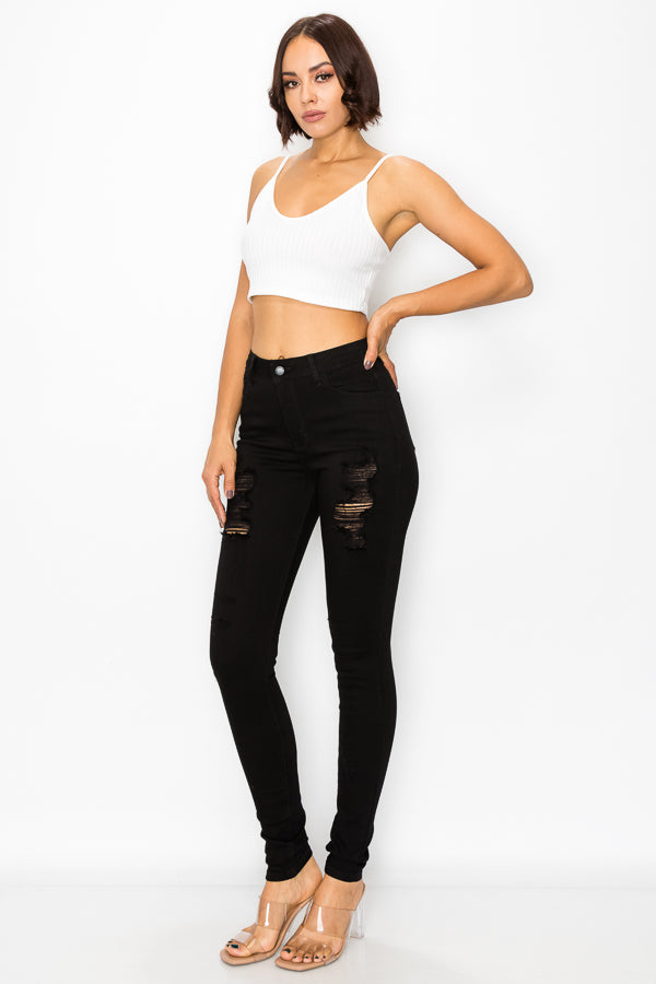 Nina - Jean skinny déchiqueté à taille haute