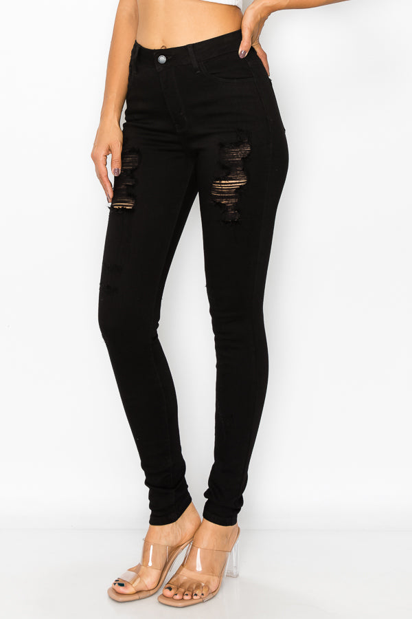 Nina - Jean skinny déchiqueté à taille haute