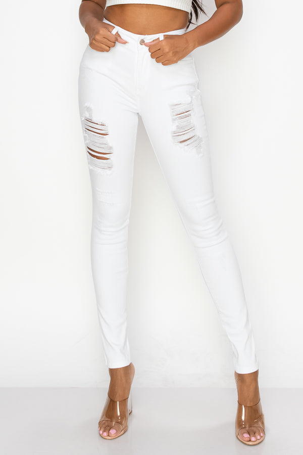 Nina - Jean skinny déchiqueté à taille haute