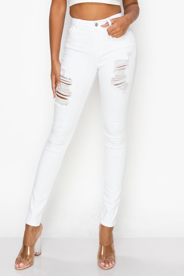 Nina - Jean skinny déchiqueté à taille haute