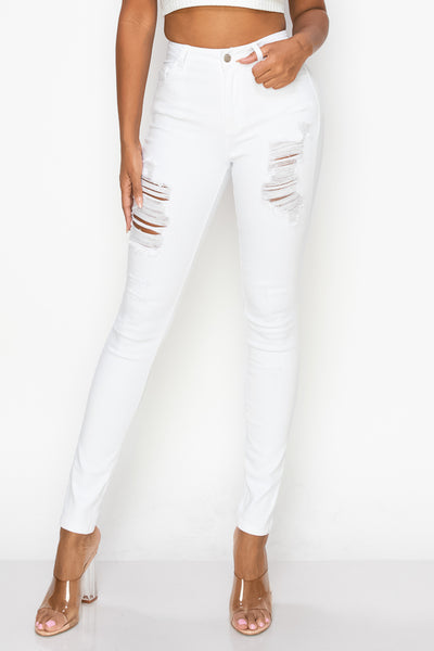 Nina - Jean skinny déchiqueté à taille haute