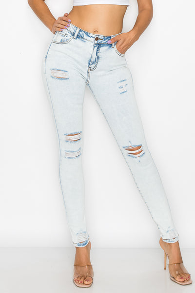 Brooklyn - Acid Wash High Rise Destructed Premium Skinny