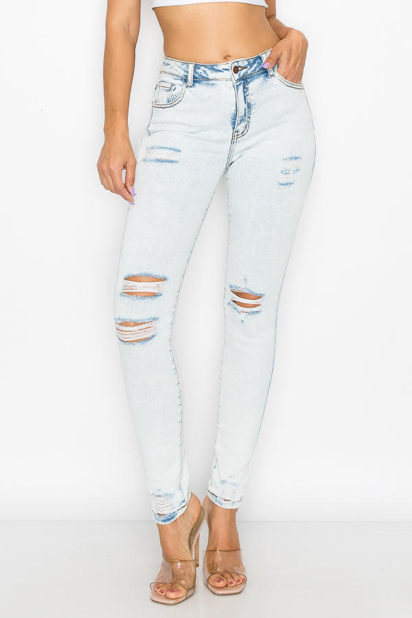 Brooklyn - Acid Wash High Rise Destructed Premium Skinny