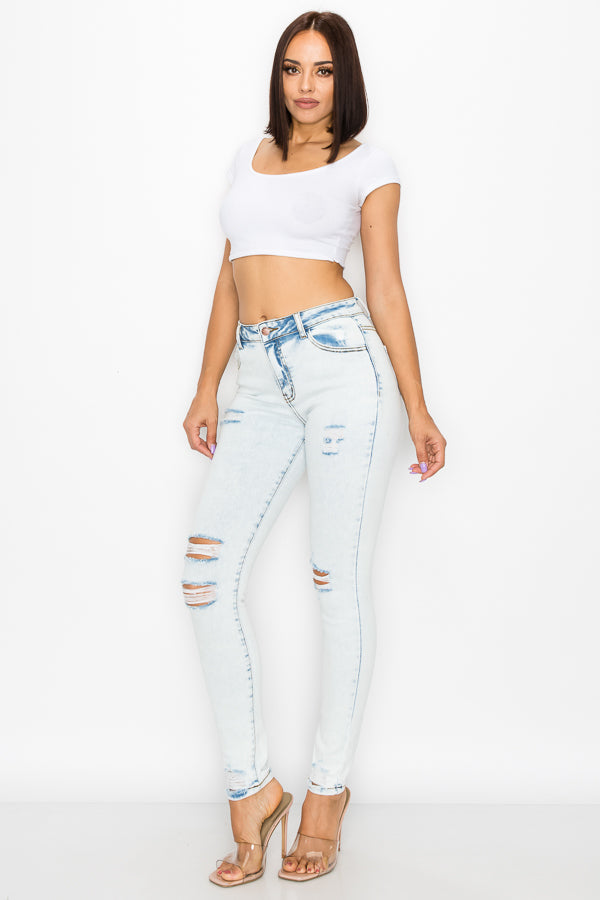 Brooklyn - Jean skinny premium déchiré taille haute délavé à l'acide