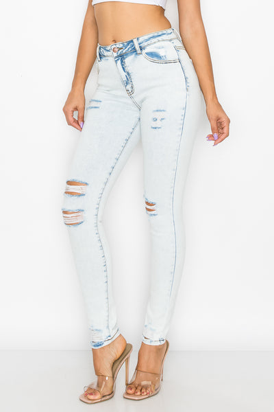 Brooklyn - Acid Wash High Rise Destructed Premium Skinny