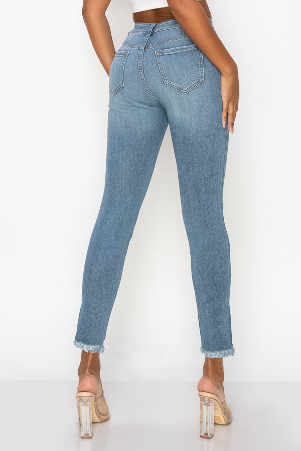 Grace - High Rise Destructed Fray Hem Skinny
