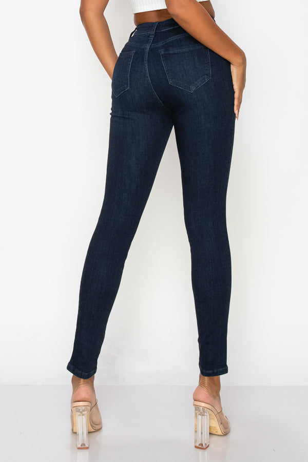 Cathy - Jean skinny taille haute super foncé classique