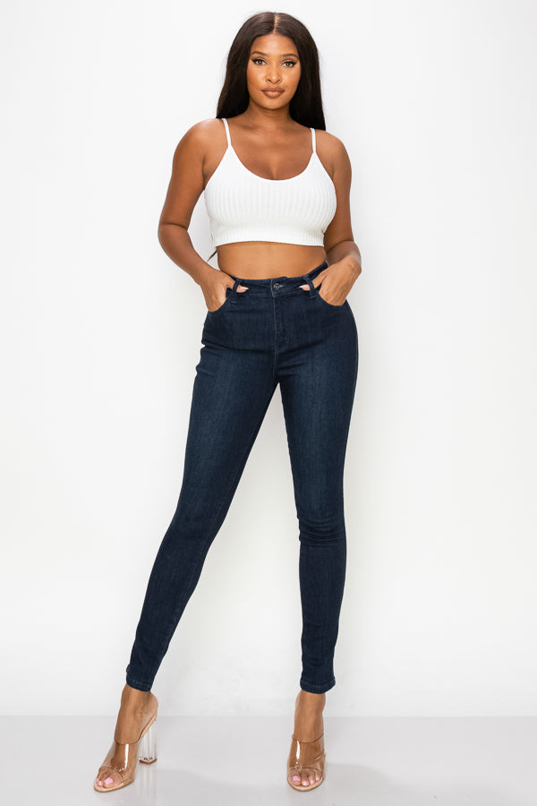 Cathy - Jean skinny taille haute super foncé classique