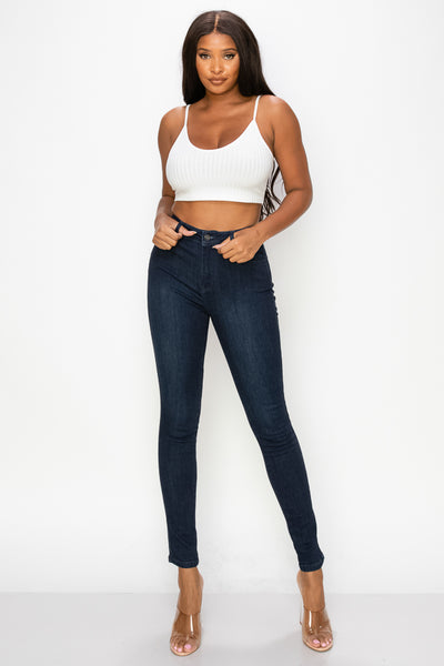 Cathy - Jean skinny taille haute super foncé classique