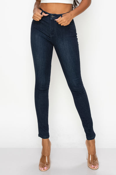 Cathy - Jean skinny taille haute super foncé classique