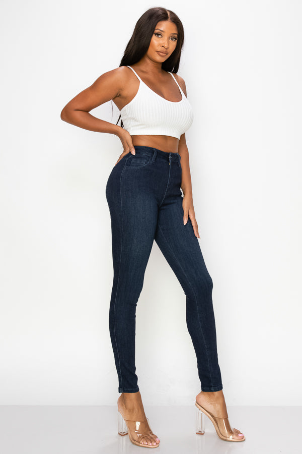 Cathy - Jean skinny taille haute super foncé classique